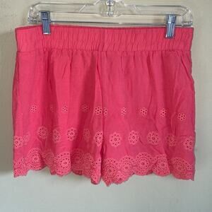 Scallop Edge Shorts Coral Elastic Waist Medium
